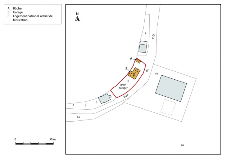 Plan-masse et de situation. Extrait du plan cadastral, 2015, section AH. © Mathias Papigny / Région Bourgogne-Franche-Comté, Inventaire du patrimoine - 2015 Plan-masse et de situation. Extrait du plan cadastral, 2015, section AH. © Mathias Papigny / Région Bourgogne-Franche-Comté, Inventaire du patrimoine - 2015