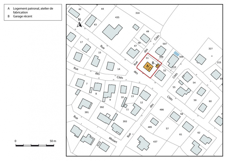Plan-masse et de situation. Extrait du plan cadastral, 2015, section AB. © Mathias Papigny / Région Bourgogne-Franche-Comté, Inventaire du patrimoine - 2015