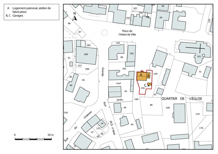Plan-masse et de situation. Extrait du plan cadastral, 2015, section AE. © Mathias Papigny / Région Bourgogne-Franche-Comté, Inventaire du patrimoine - 2015 Plan-masse et de situation. Extrait du plan cadastral, 2015, section AE. © Mathias Papigny / Région Bourgogne-Franche-Comté, Inventaire du patrimoine - 2015