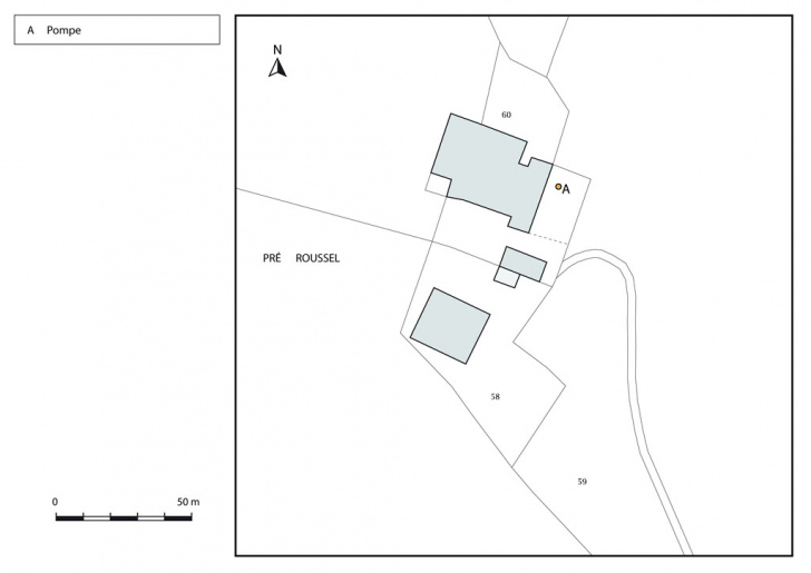 Plan de localisation. Extrait du plan cadastral, 2015, section D. © Mathias Papigny / Région Bourgogne-Franche-Comté, Inventaire du patrimoine - 2015