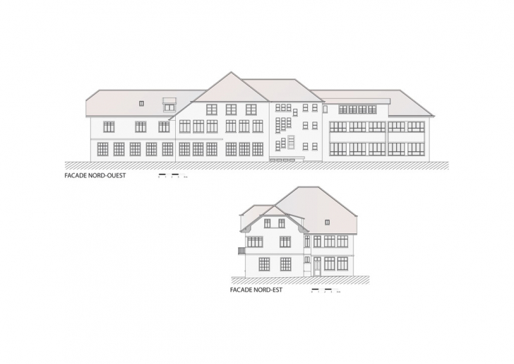 Façades nord-ouest et nord-est. Restitution de l'état avant transformation en logements, d'après des relevés de l'architecte Patrick Masson en 2004. © Mathias Papigny / Région Bourgogne-Franche-Comté, Inventaire du patrimoine - 2015