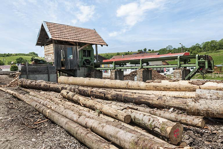 Parc à grumes et poste d'écorçage. © Jérôme Mongreville / Région Bourgogne-Franche-Comté, Inventaire du patrimoine - 2015