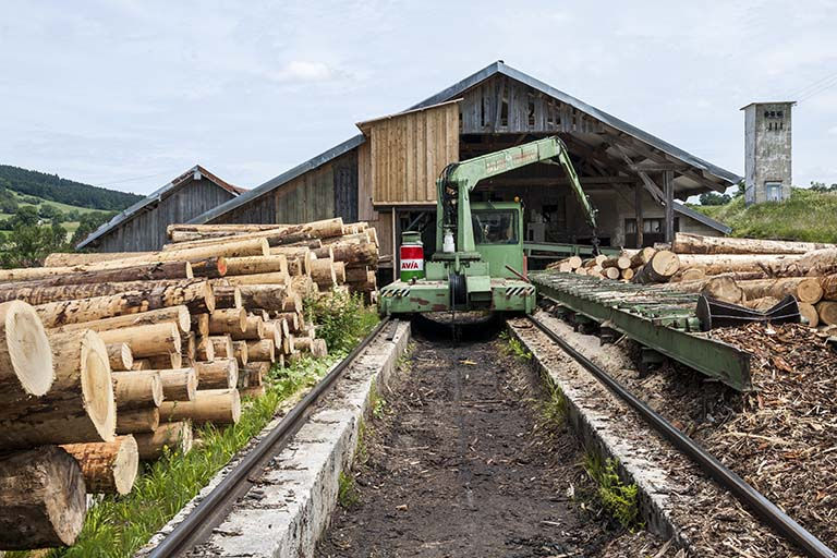 Chariot de transport de grumes, sur rails. © Jérôme Mongreville / Région Bourgogne-Franche-Comté, Inventaire du patrimoine - 2015