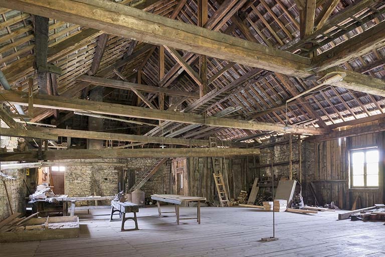Vue d'ensemble de l'étage supérieur de l'atelier de forge. © Jérôme Mongreville / Région Bourgogne-Franche-Comté, Inventaire du patrimoine - 2015