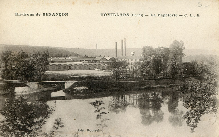 Environs de Besançon. Novillars (Doubs). La papeterie, carte postale, fin 19e ou début 20e siècle. © Léa Huguenin-Vuillemin / Région Bourgogne-Franche-Comté, Inventaire du patrimoine - 2015