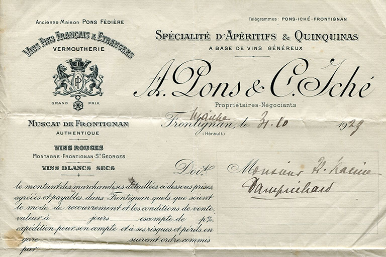 Facture avec en-tête de la maison A. Pons et C. Iché, 31 octobre 1923. © Laurent Poupard / Région Bourgogne-Franche-Comté, Inventaire du patrimoine - 2015