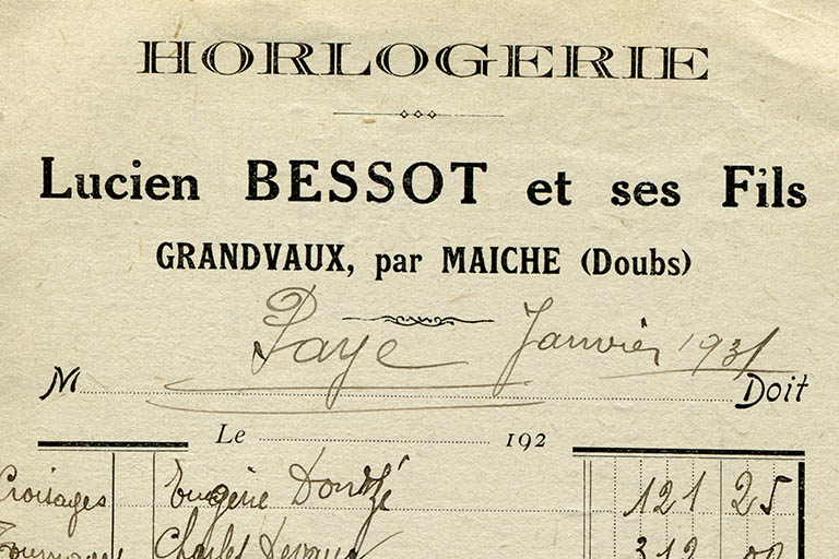 Facture (récapitulatif de payes) à en-tête de la société Lucien Bessot et ses Fils, janvier 1931. © Laurent Poupard / Région Bourgogne-Franche-Comté, Inventaire du patrimoine - 2015