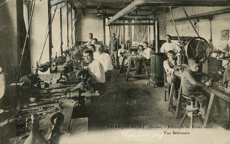 Charquemont (Doubs) - Fabrique de roues ancre [Tirolle]. Vue intérieure, limite 19e siècle 20e siècle. © Laurent Poupard / Région Bourgogne-Franche-Comté, Inventaire du patrimoine - 2015