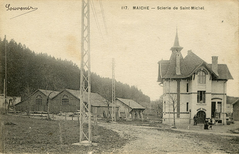 117. Maîche - Scierie de Saint-Michel [scierie et villa depuis l'est], 1er quart 20e siècle. © Laurent Poupard / Région Bourgogne-Franche-Comté, Inventaire du patrimoine - 2015