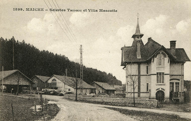 1899. Maîche - Scieries Thidric et Villa Mascotte [depuis l'est], 1er quart 20e siècle. © Laurent Poupard / Région Bourgogne-Franche-Comté, Inventaire du patrimoine - 2015