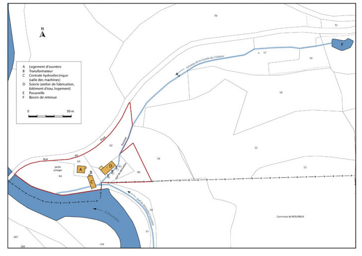 Plan-masse et de situation. Extrait du plan cadastral, 2015, section D. © Mathias Papigny / Région Bourgogne-Franche-Comté, Inventaire du patrimoine - 2015