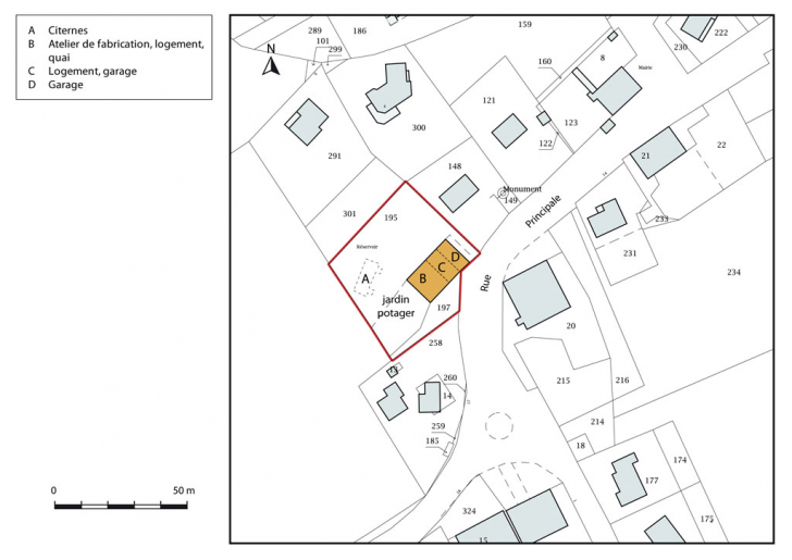 Plan-masse et de situation. Extrait du plan cadastral, 2015, section AC. © Mathias Papigny / Région Bourgogne-Franche-Comté, Inventaire du patrimoine - 2015