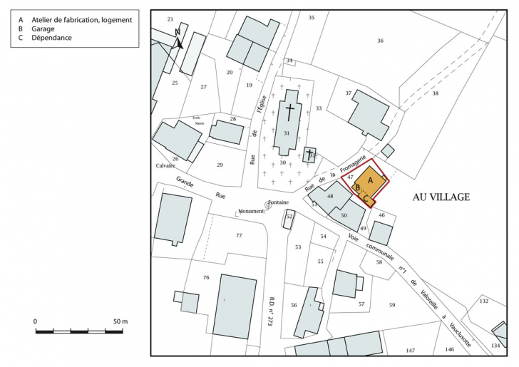 Plan-masse et de situation. Extrait du plan cadastral, 2015, section AB. © Mathias Papigny / Région Bourgogne-Franche-Comté, Inventaire du patrimoine - 2015