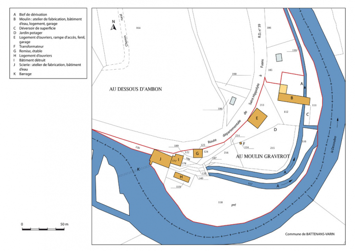 Plan-masse et de situation. Extrait du plan cadastral, 2015, section B. © Mathias Papigny / Région Bourgogne-Franche-Comté, Inventaire du patrimoine - 2015
