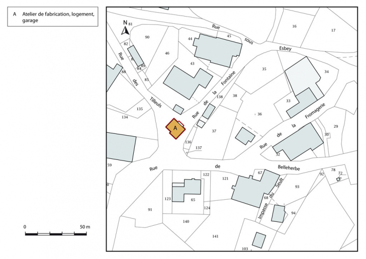 Plan-masse et de situation. Extrait du plan cadastral, 2015, section AE. © Mathias Papigny / Région Bourgogne-Franche-Comté, Inventaire du patrimoine - 2015 Plan-masse et de situation. Extrait du plan cadastral, 2015, section AE. © Mathias Papigny / Région Bourgogne-Franche-Comté, Inventaire du patrimoine - 2015
