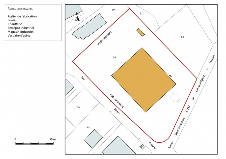 Plan-masse et de situation. Extrait du plan cadastral, 2015, section AM. © Mathias Papigny / Région Bourgogne-Franche-Comté, Inventaire du patrimoine - 2015