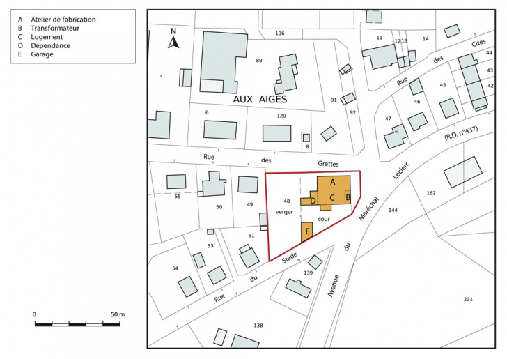 Plan-masse et de situation. Extrait du plan cadastral, 2015, section AH. © Mathias Papigny / Région Bourgogne-Franche-Comté, Inventaire du patrimoine - 2015
