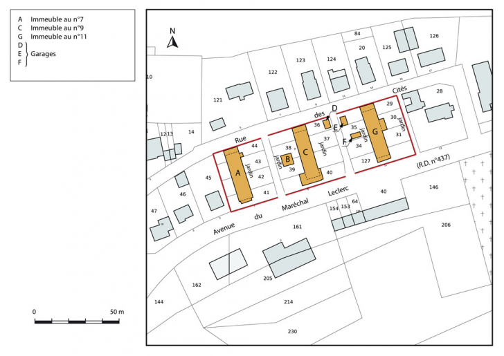 Plan-masse et de situation. Extrait du plan cadastral, 2015, section AH. © Mathias Papigny / Région Bourgogne-Franche-Comté, Inventaire du patrimoine - 2015
