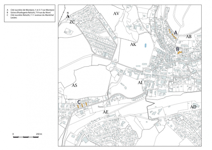 Plan-masse et de situation. Extrait du plan cadastral, 2015, sections AB et AH. © Mathias Papigny / Région Bourgogne-Franche-Comté, Inventaire du patrimoine - 2015