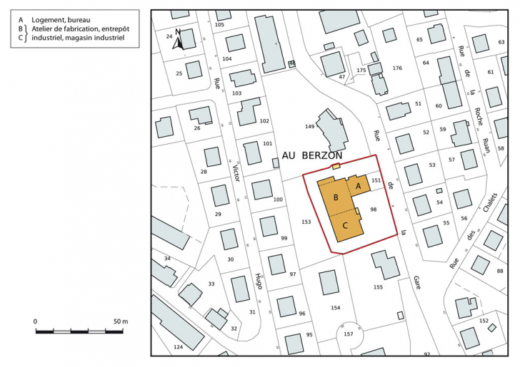 Plan-masse et de situation. Extrait du plan cadastral, 2015, section AC. © Mathias Papigny / Région Bourgogne-Franche-Comté, Inventaire du patrimoine - 2015