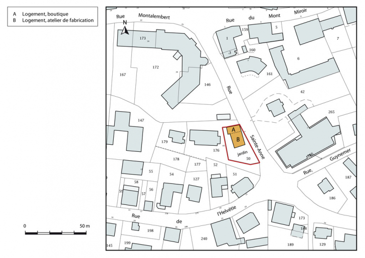 Plan-masse et de situation. Extrait du plan cadastral, 2015, section AI. © Mathias Papigny / Région Bourgogne-Franche-Comté, Inventaire du patrimoine - 2015