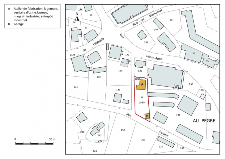Plan-masse et de situation. Extrait du plan cadastral, 2015, section AC. © Mathias Papigny / Région Bourgogne-Franche-Comté, Inventaire du patrimoine - 2015 Plan-masse et de situation. Extrait du plan cadastral, 2015, section AC. © Mathias Papigny / Région Bourgogne-Franche-Comté, Inventaire du patrimoine - 2015