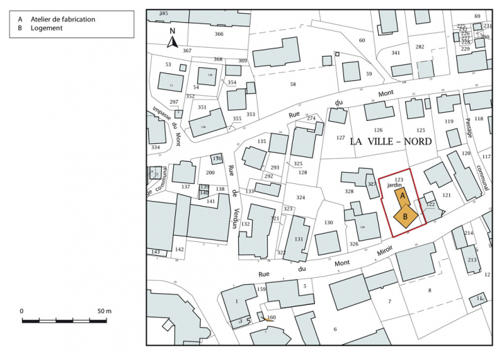 Plan-masse et de situation. Extrait du plan cadastral, 2015, section AB. © Mathias Papigny / Région Bourgogne-Franche-Comté, Inventaire du patrimoine - 2015