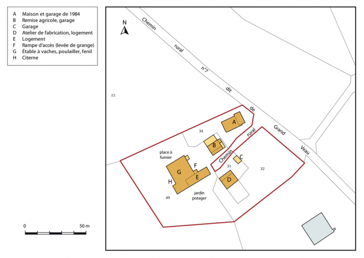 Plan-masse et de situation. Extrait du plan cadastral, 2015, section ZE. © Mathias Papigny / Région Bourgogne-Franche-Comté, Inventaire du patrimoine - 2015