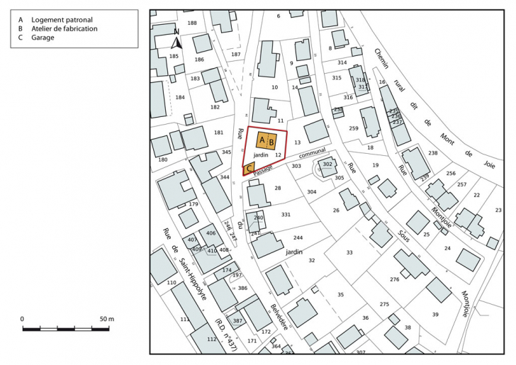 Plan-masse et de situation. Extrait du plan cadastral, 2015, section AB. © Mathias Papigny / Région Bourgogne-Franche-Comté, Inventaire du patrimoine - 2015