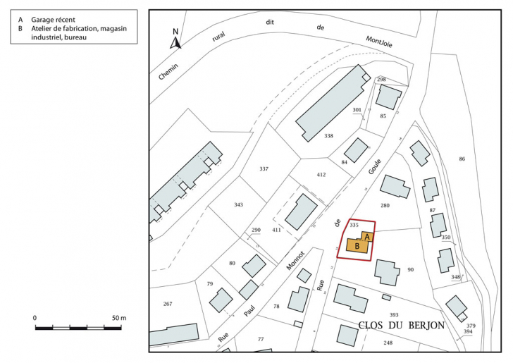 Plan-masse et de situation. Extrait du plan cadastral, 2015, section AB. © Mathias Papigny / Région Bourgogne-Franche-Comté, Inventaire du patrimoine - 2015