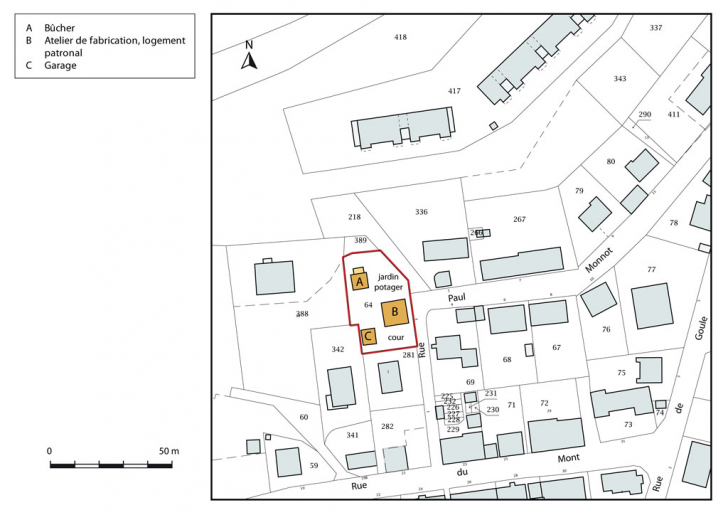 Plan-masse et de situation. Extrait du plan cadastral, 2015, section AB. © Mathias Papigny / Région Bourgogne-Franche-Comté, Inventaire du patrimoine - 2015