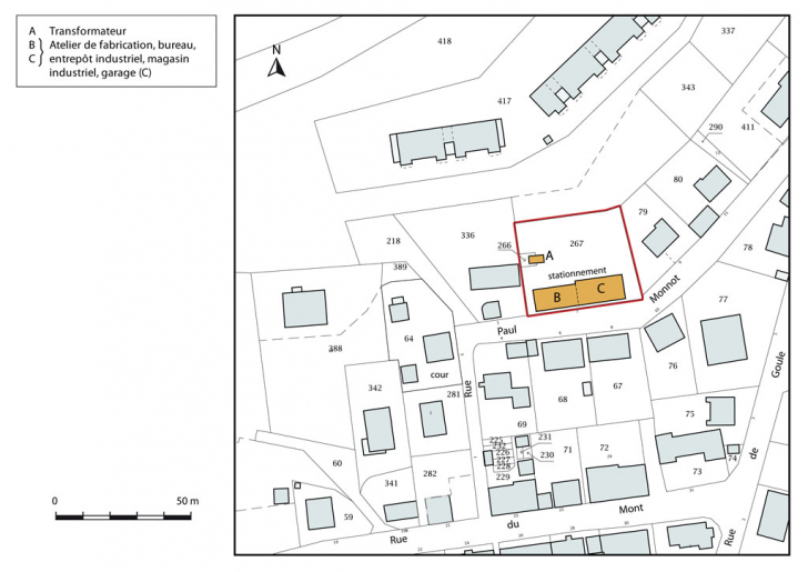 Plan-masse et de situation. Extrait du plan cadastral, 2015, section AB. © Mathias Papigny / Région Bourgogne-Franche-Comté, Inventaire du patrimoine - 2015