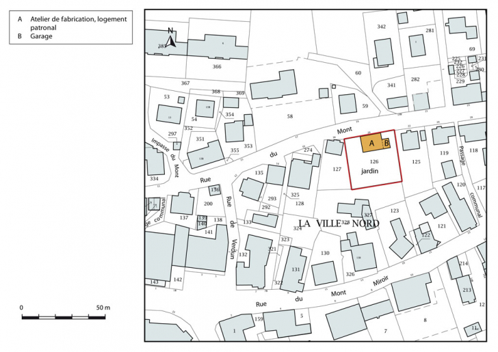 Plan-masse et de situation. Extrait du plan cadastral, 2015, section AB. © Mathias Papigny / Région Bourgogne-Franche-Comté, Inventaire du patrimoine - 2015