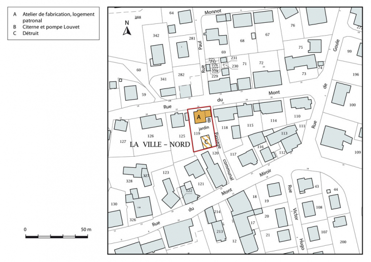 Plan-masse et de situation. Extrait du plan cadastral, 2015, section AB. © Mathias Papigny / Région Bourgogne-Franche-Comté, Inventaire du patrimoine - 2015