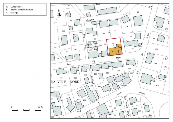 Plan-masse et de situation. Extrait du plan cadastral, 2015, section AB. © Mathias Papigny / Région Bourgogne-Franche-Comté, Inventaire du patrimoine - 2015
