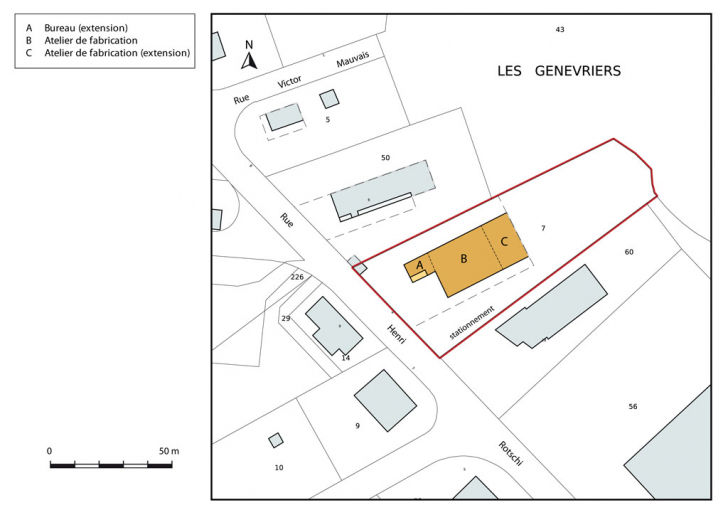 Plan-masse et de situation. Extrait du plan cadastral, 2015, section AM. © Mathias Papigny / Région Bourgogne-Franche-Comté, Inventaire du patrimoine - 2015