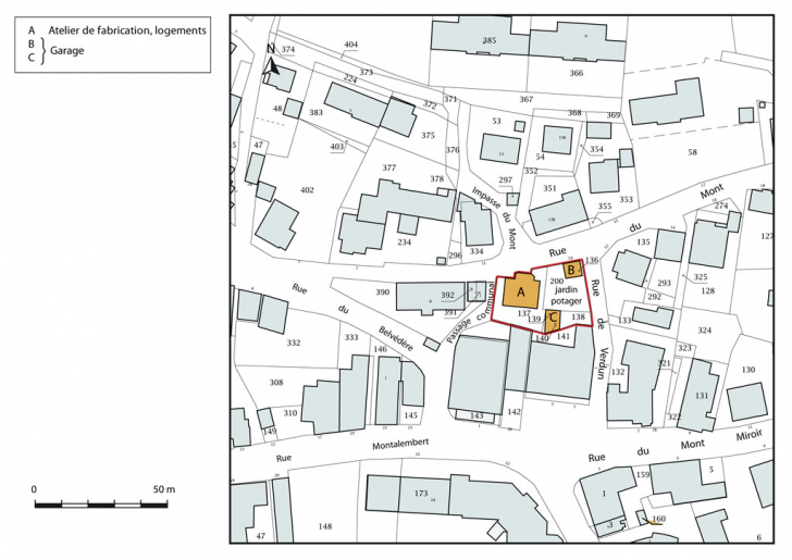 Plan-masse et de situation. Extrait du plan cadastral, 2015, section AB. © Mathias Papigny / Région Bourgogne-Franche-Comté, Inventaire du patrimoine - 2015
