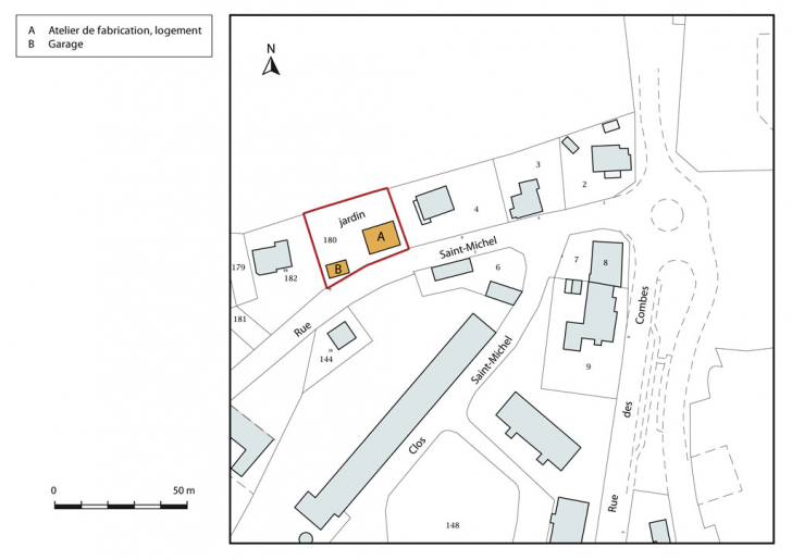 Plan-masse et de situation. Extrait du plan cadastral, 2015, section AD. © Mathias Papigny / Région Bourgogne-Franche-Comté, Inventaire du patrimoine - 2015
