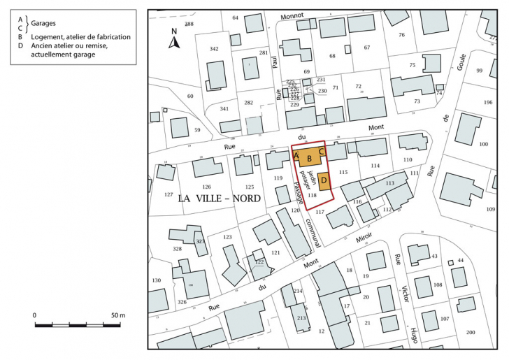 Plan-masse et de situation. Extrait du plan cadastral, 2015, section AB. © Mathias Papigny / Région Bourgogne-Franche-Comté, Inventaire du patrimoine - 2015