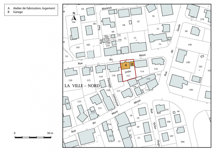 Plan-masse et de situation. Extrait du plan cadastral, 2015, section AB. © Mathias Papigny / Région Bourgogne-Franche-Comté, Inventaire du patrimoine - 2015