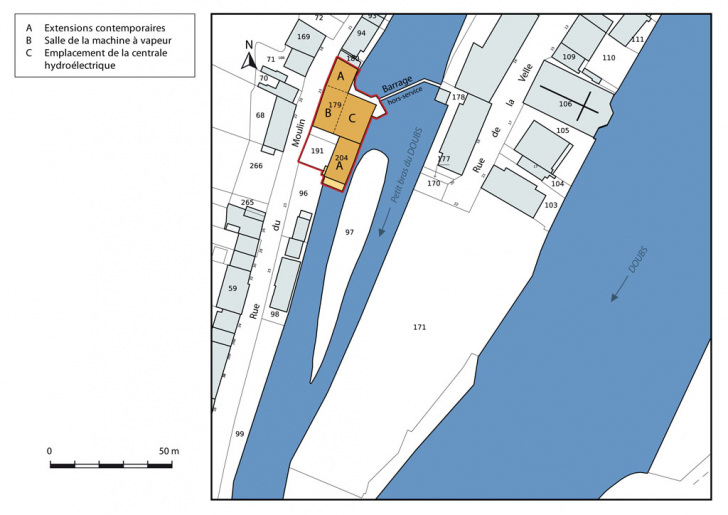Plan-masse et de situation. Extrait du plan cadastral, 2015, section AI. © Mathias Papigny / Région Bourgogne-Franche-Comté, Inventaire du patrimoine - 2015