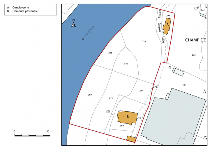 Plan-masse et de situation. Extrait du plan cadastral, 2015, section AI. © Mathias Papigny / Région Bourgogne-Franche-Comté, Inventaire du patrimoine - 2015