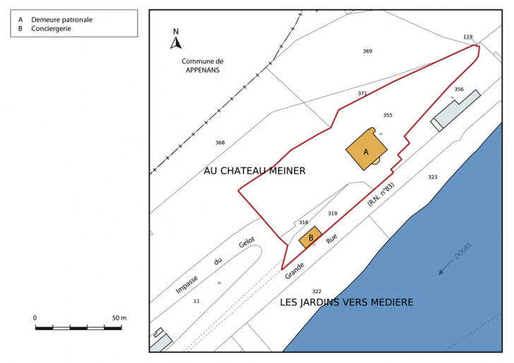 Plan-masse et de situation. Extrait du plan cadastral, 2015, section AK. © Mathias Papigny / Région Bourgogne-Franche-Comté, Inventaire du patrimoine - 2015