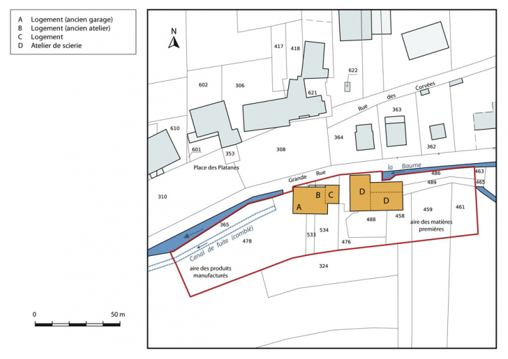Plan-masse et de situation. Extrait du plan cadastral, 2015, section B. © Mathias Papigny / Région Bourgogne-Franche-Comté, Inventaire du patrimoine - 2015 Plan-masse et de situation. Extrait du plan cadastral, 2015, section B. © Mathias Papigny / Région Bourgogne-Franche-Comté, Inventaire du patrimoine - 2015