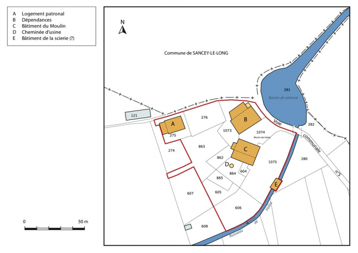 Plan-masse et de situation. Extrait du plan cadastral, 2015, section A. © Mathias Papigny / Région Bourgogne-Franche-Comté, Inventaire du patrimoine - 2015