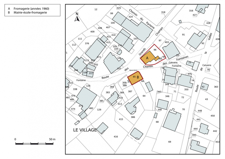 Plan-masse et de situation. Extrait du plan cadastral, 2015, section B. © Mathias Papigny / Région Bourgogne-Franche-Comté, Inventaire du patrimoine - 2015