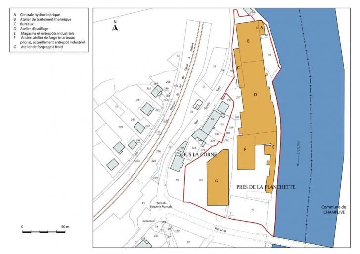 Plan-masse et de situation. Extrait du plan cadastral, 2015, section AB. © Mathias Papigny / Région Bourgogne-Franche-Comté, Inventaire du patrimoine - 2015