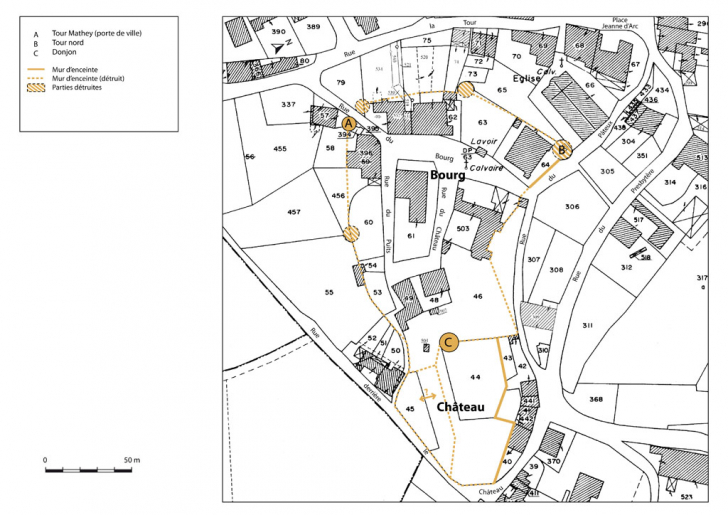 Plan de masse et de situation des anciennes fortifications. © Mathias Papigny / Région Bourgogne-Franche-Comté, Inventaire du patrimoine - 2015