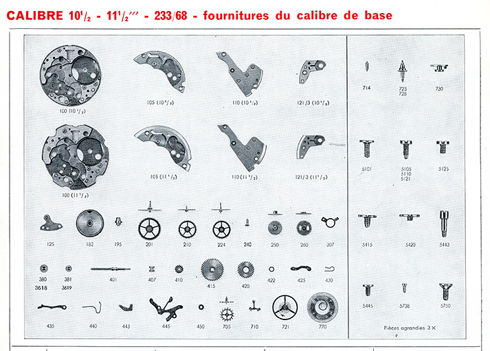 Calibre 10 1/2 - 11 1/2''' - 233-68 - fournitures du calibre de base, 1973. © Laurent Poupard / Région Bourgogne-Franche-Comté, Inventaire du patrimoine - 2016