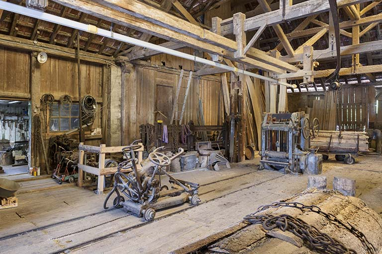 Vue d'ensemble de l'atelier de scierie. © Jérôme Mongreville / Région Bourgogne-Franche-Comté, Inventaire du patrimoine - 2016